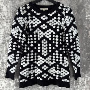 R+J Size XS Geometric Outdoor Sweater Black White Long Sleeve Round Neck